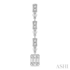 1/2 Ctw Baguette and Round Cut Diamond Long Earrings in 14K White Gold