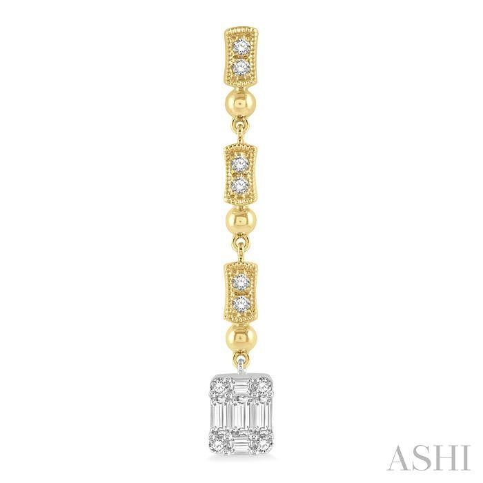 1/2 Ctw Baguette and Round Cut Diamond Long Earrings in 14K Yellow and White Gold