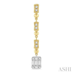 1/2 Ctw Baguette and Round Cut Diamond Long Earrings in 14K Yellow and White Gold