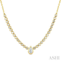 1/2 Ctw Halfway Bezel Set Pear and Round Cut Diamond Necklace in 14K Yellow Gold