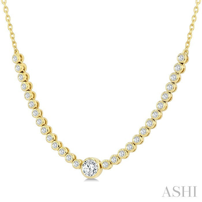 1/2 Ctw Halfway Bezel Set Round and Round Cut Diamond Necklace in 14K Yellow Gold