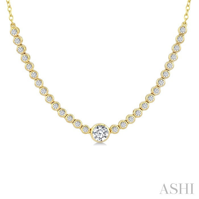 1/2 Ctw Halfway Bezel Set Round and Round Cut Diamond Necklace in 14K Yellow Gold