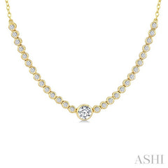 1/2 Ctw Halfway Bezel Set Round and Round Cut Diamond Necklace in 14K Yellow Gold