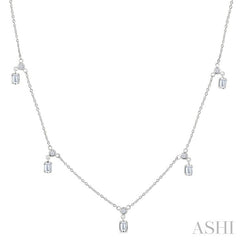 5/8 Ctw Dangle Emerald and Round Cut Diamond Station Necklace in 14K White Gold