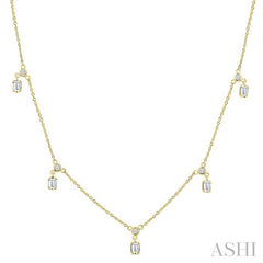 5/8 Ctw Dangle Emerald and Round Cut Diamond Station Necklace in 14K Yellow Gold