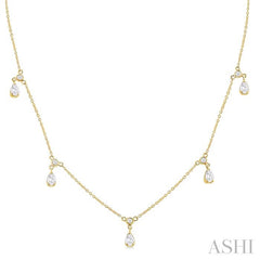 5/8 Ctw Dangle Pear and Round Cut Diamond Station Necklace in 14K Yellow Gold