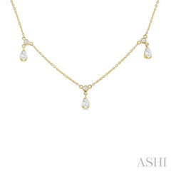 5/8 Ctw Dangle Pear and Round Cut Diamond Station Necklace in 14K Yellow Gold