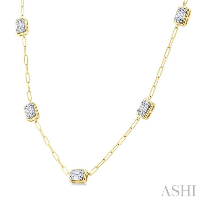 1 Ctw Octagonal Motif Fusion Diamond Station Necklace in 14K Yellow and White Gold