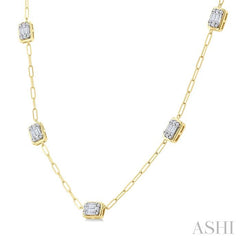 1 Ctw Octagonal Motif Fusion Diamond Station Necklace in 14K Yellow and White Gold