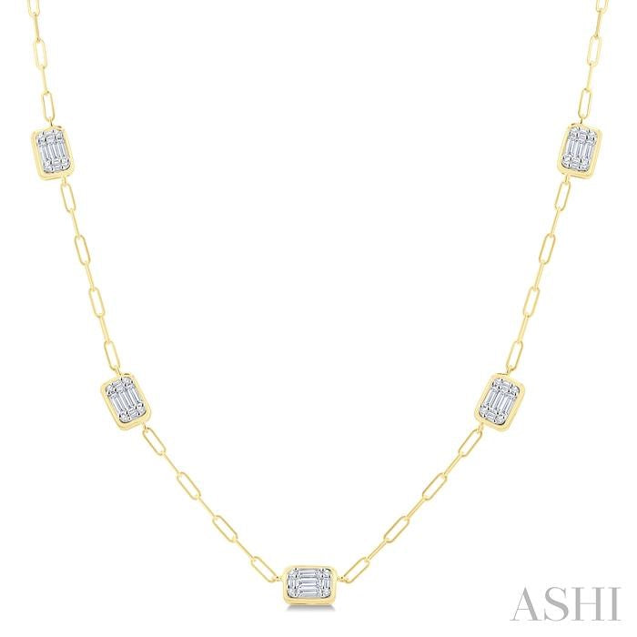 1 Ctw Octagonal Motif Fusion Diamond Station Necklace in 14K Yellow and White Gold