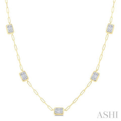 1 Ctw Octagonal Motif Fusion Diamond Station Necklace in 14K Yellow and White Gold
