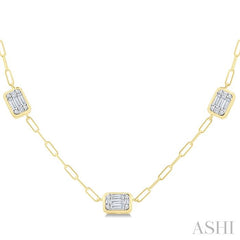 1 Ctw Octagonal Motif Fusion Diamond Station Necklace in 14K Yellow and White Gold