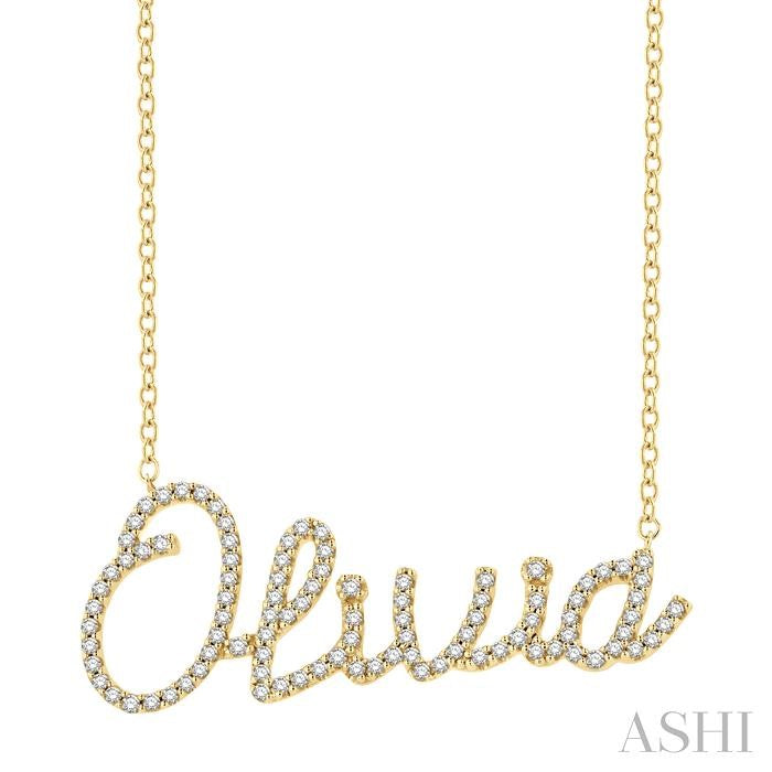 1/5 Ctw 'Olivia' Script Name Round Cut Diamond Necklace in 10K Yellow Gold