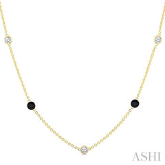 1 Ctw Black and White Round Cut Diamond Station Necklace in 14K Yellow Gold