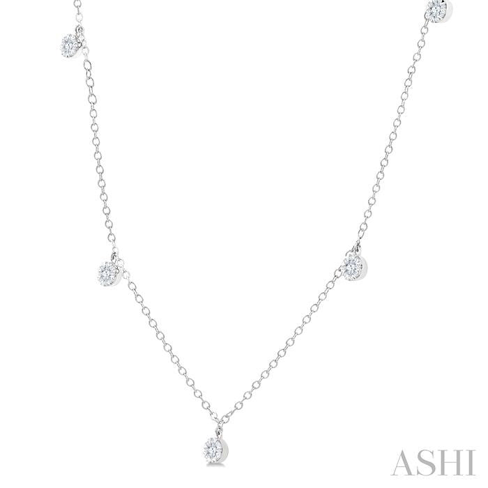1/3 Ctw Lovebright Circular Mount Round Cut Diamond Station Necklace in 14K White Gold