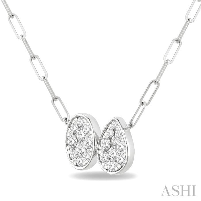 3/8 Ctw Lovebright Oval and Pear Shape Toi Et Moi Round Cut Diamond Necklace in 14K White Gold