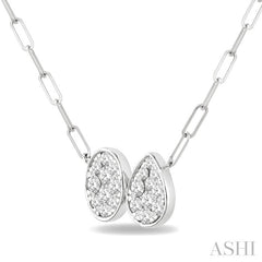 3/8 Ctw Lovebright Oval and Pear Shape Toi Et Moi Round Cut Diamond Necklace in 14K White Gold