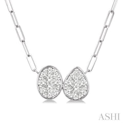 3/8 Ctw Lovebright Oval and Pear Shape Toi Et Moi Round Cut Diamond Necklace in 14K White Gold