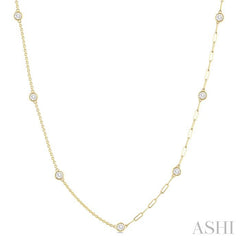 1 Ctw Bezel Set Round Cut Diamond Dual Chain Design Station Necklace in 14K Yellow Gold