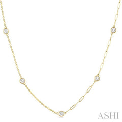 1 Ctw Bezel Set Round Cut Diamond Dual Chain Design Station Necklace in 14K Yellow Gold