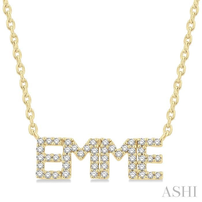 1/5 Ctw 'EMME' Block Name Round Cut Diamond Necklace in 10K Yellow Gold