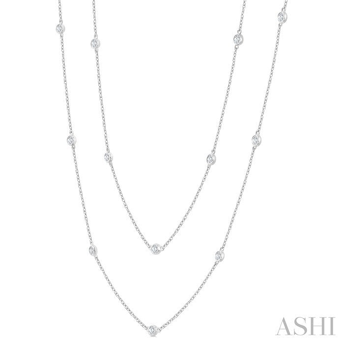 1 Ctw Bezel Set Round Cut Diamond Station Long Necklace in 14K White Gold