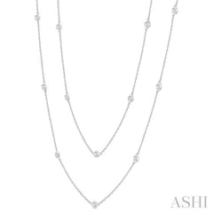 1 Ctw Bezel Set Round Cut Diamond Station Long Necklace in 14K White Gold