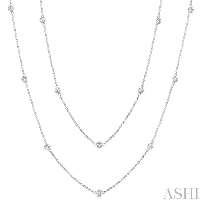 1 Ctw Bezel Set Round Cut Diamond Station Long Necklace in 14K White Gold