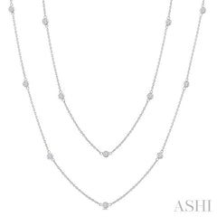 1 Ctw Bezel Set Round Cut Diamond Station Long Necklace in 14K White Gold