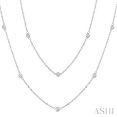 1 Ctw Bezel Set Round Cut Diamond Station Long Necklace in 14K White Gold