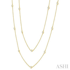 1 Ctw Bezel Set Round Cut Diamond Station Long Necklace in 14K Yellow Gold