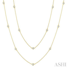 1 Ctw Bezel Set Round Cut Diamond Station Long Necklace in 14K Yellow Gold