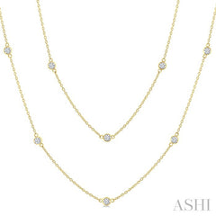 1 Ctw Bezel Set Round Cut Diamond Station Long Necklace in 14K Yellow Gold