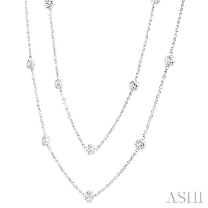 3 Ctw Bezel Set Round Cut Diamond Station Long Necklace in 14K White Gold
