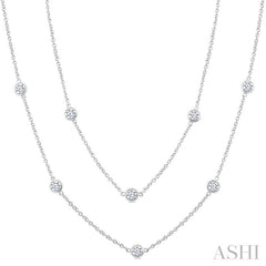 3 Ctw Bezel Set Round Cut Diamond Station Long Necklace in 14K White Gold