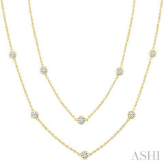 3 Ctw Bezel Set Round Cut Diamond Station Long Necklace in 14K Yellow Gold