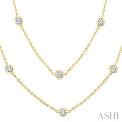 3 Ctw Bezel Set Round Cut Diamond Station Long Necklace in 14K Yellow Gold