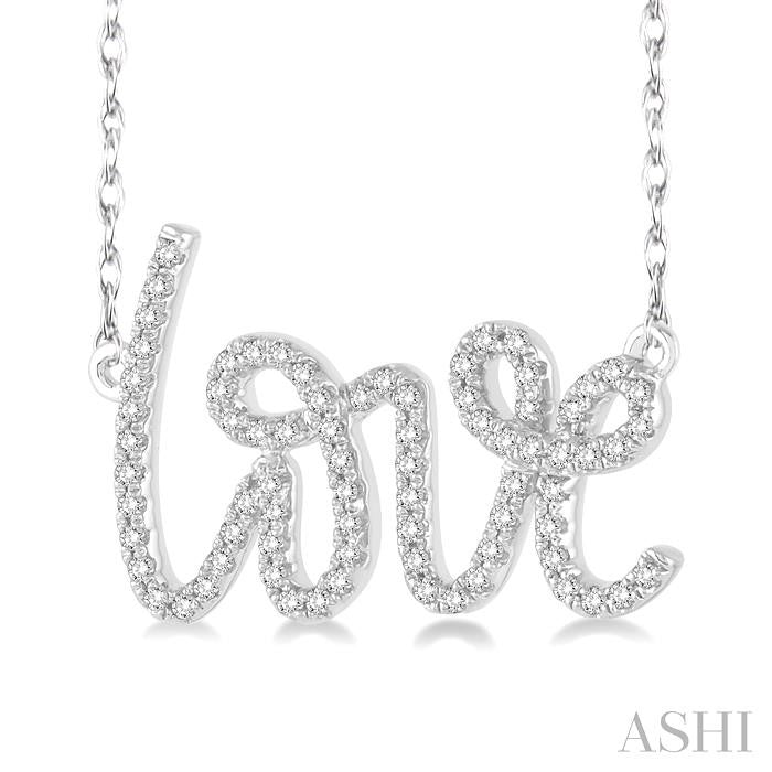 1/5 Ctw Round Cut Diamond Love Necklace in 10K White Gold with Chain