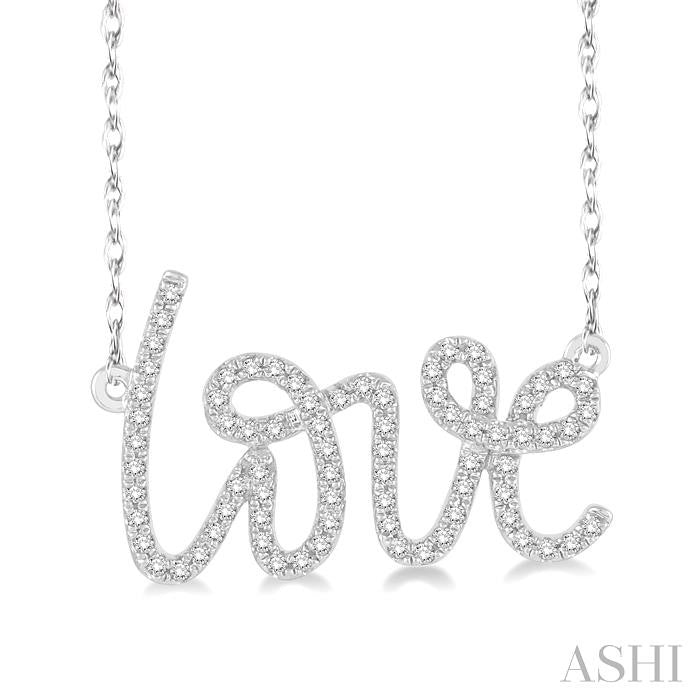 1/5 Ctw Round Cut Diamond Love Necklace in 10K White Gold with Chain