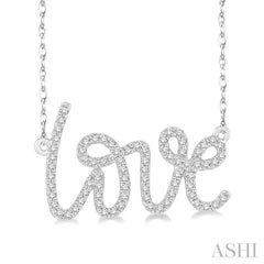 1/5 Ctw Round Cut Diamond Love Necklace in 10K White Gold with Chain