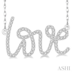 1/5 Ctw Round Cut Diamond Love Necklace in 10K White Gold with Chain