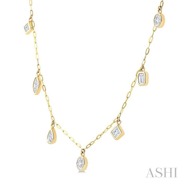 1 1/6 Ctw Bezel Set Mixed Diamond Cut Station Necklace in 14K Yellow Gold