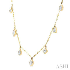 1 1/6 Ctw Bezel Set Mixed Diamond Cut Station Necklace in 14K Yellow Gold