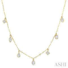 1 1/6 Ctw Bezel Set Mixed Diamond Cut Station Necklace in 14K Yellow Gold