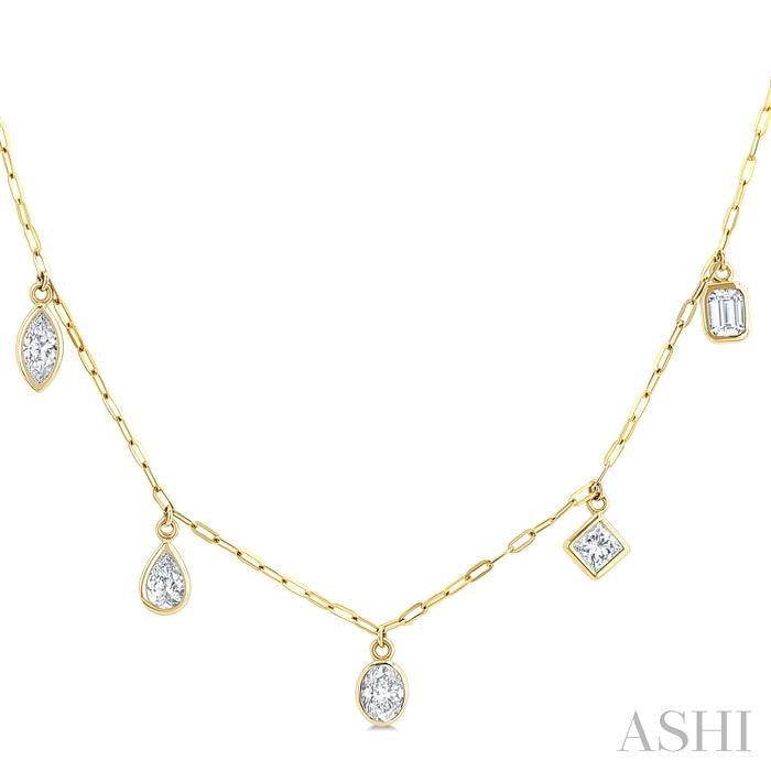 1 1/6 Ctw Bezel Set Mixed Diamond Cut Station Necklace in 14K Yellow Gold