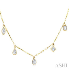 1 1/6 Ctw Bezel Set Mixed Diamond Cut Station Necklace in 14K Yellow Gold