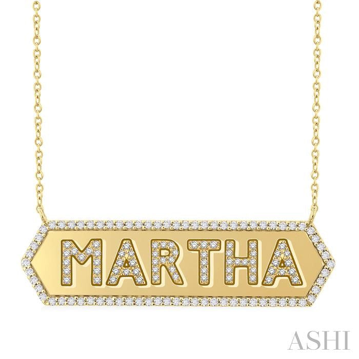 5/8 Ctw 'MARTHA' Nameplate Round Cut Diamond Necklace in 10K Yellow Gold