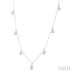 1 1/5 Ctw Bezel Set Mixed Diamond Cut Station Necklace in 14K White Gold