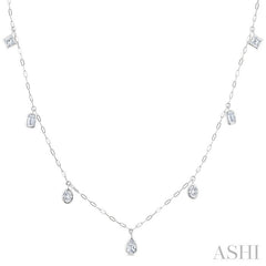 1 1/5 Ctw Bezel Set Mixed Diamond Cut Station Necklace in 14K White Gold