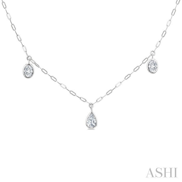 1 1/5 Ctw Bezel Set Mixed Diamond Cut Station Necklace in 14K White Gold